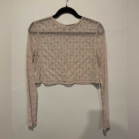 ZARA Mesh Rhinestone & Beaded Long Sleeve - Picture 1 of 6